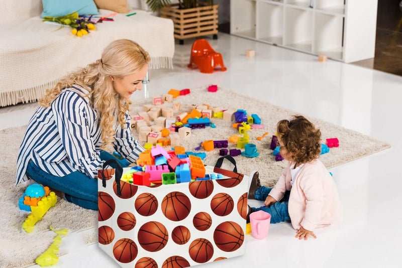 ESSME Rectangular Basketball Baskets Boys Storage Box, Kids Storage Bins Organizer with Handles for Room Decor, Shelf Basket.(Basketball Basket) - Image 3